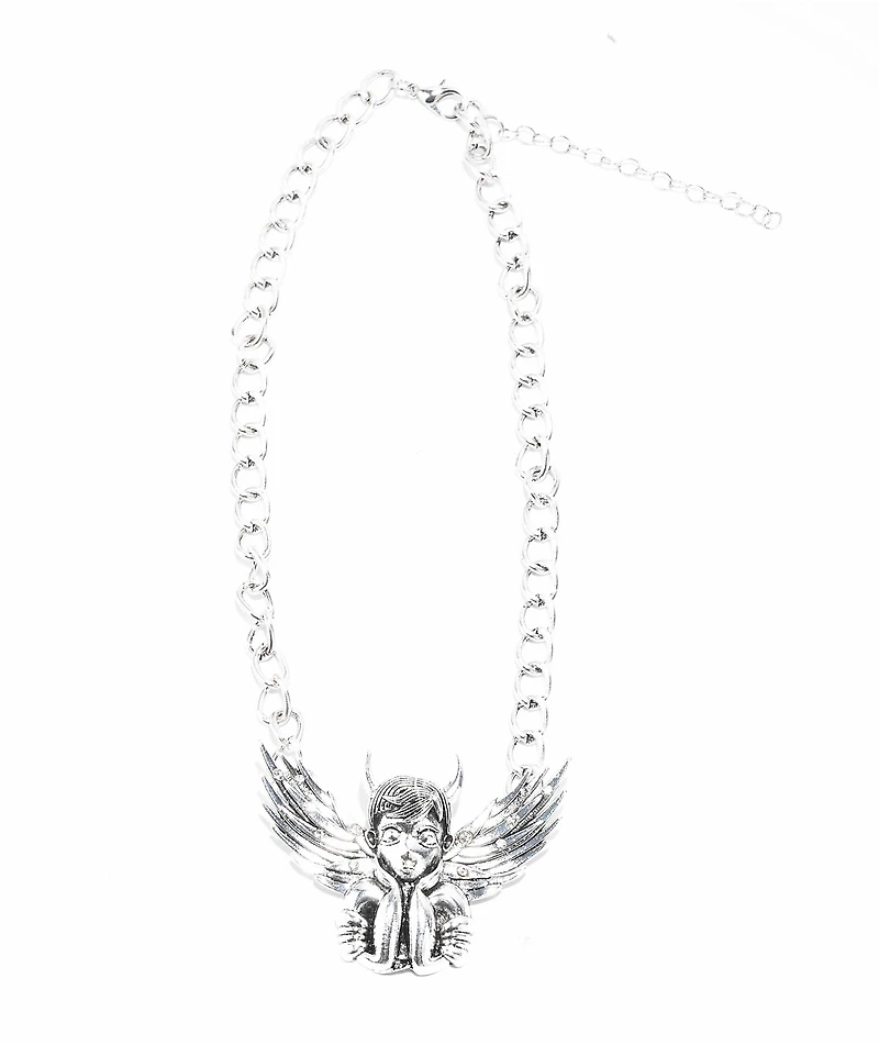 Stone + Locket Cherub Silver Choker Necklace