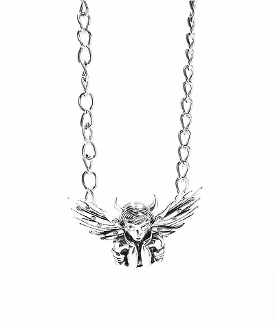 Stone + Locket Cherub Silver Choker Necklace