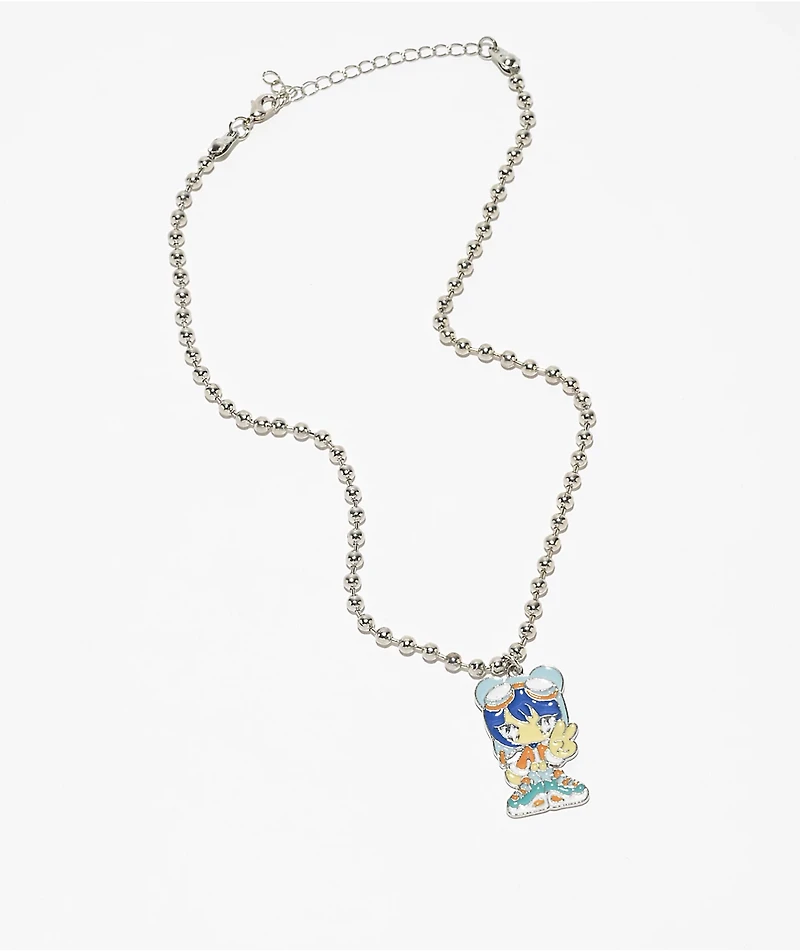 Stone + Locket Chibi Girl Silver Pendant Necklace