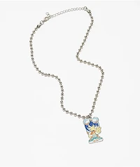 Stone + Locket Chibi Girl Silver Pendant Necklace