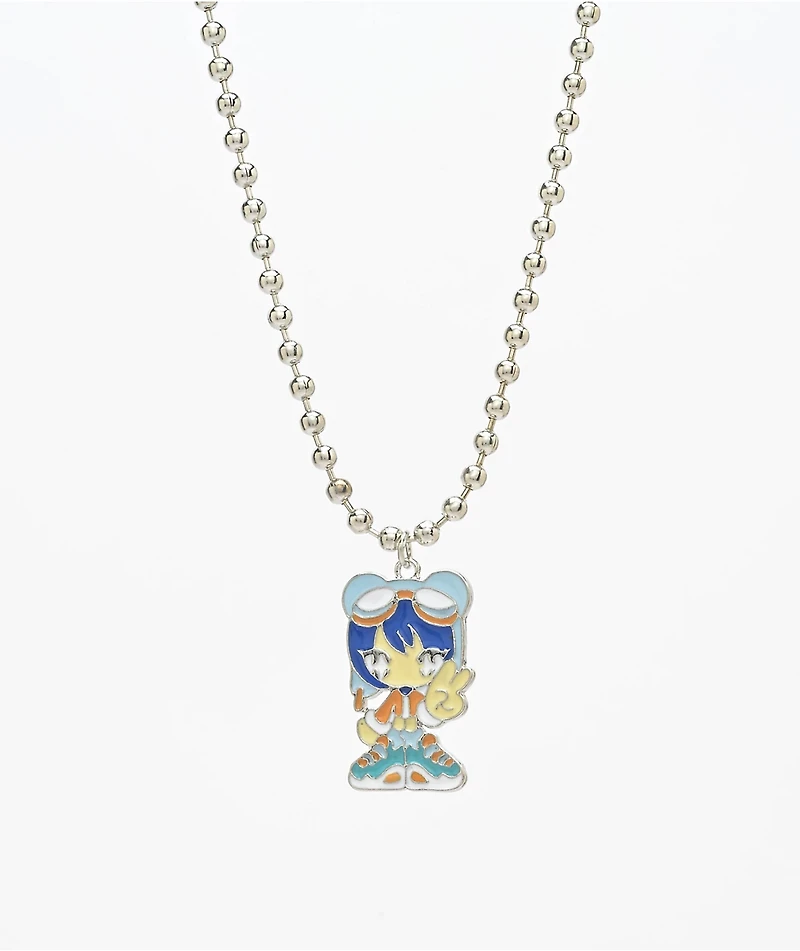 Stone + Locket Chibi Girl Silver Pendant Necklace