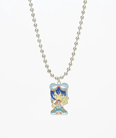 Stone + Locket Chibi Girl Silver Pendant Necklace