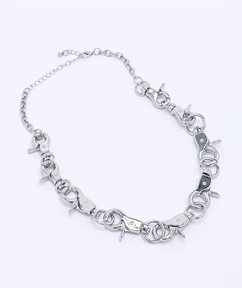 Stone + Locket Clasp On Clasp 13.5" Silver Chain Necklace