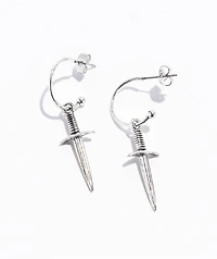 Stone + Locket Dagger Silver Earrings