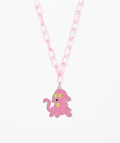 Stone + Locket Derp Dog 15.5" Pink Chain Necklace