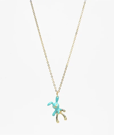 Stone + Locket Dipped Bunny 18" Gold Necklace