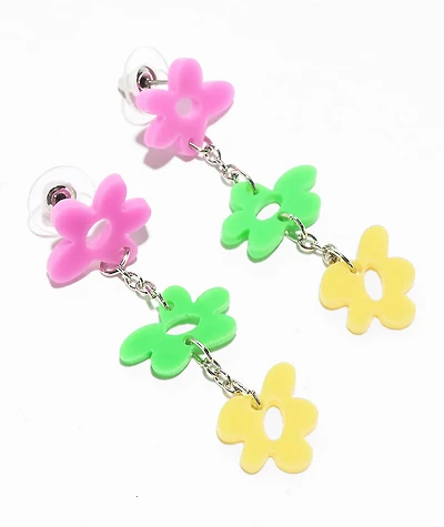 Stone + Locket Flower Drop Earrings