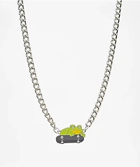 Stone + Locket Frog Skater 14" Silver Necklace
