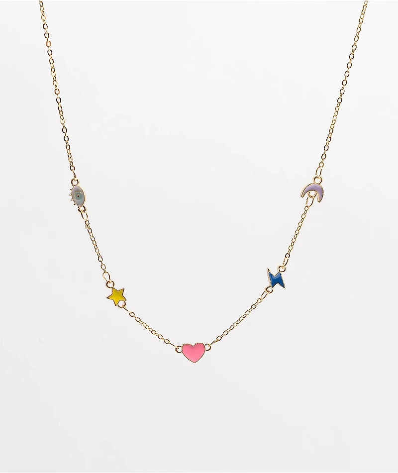 Stone + Locket Good Luck Gold Choker Necklace