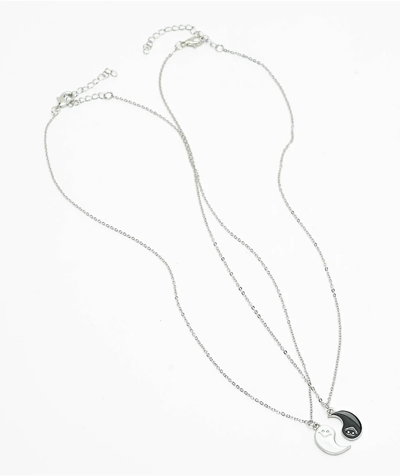 Stone + Locket Happy Yin Yang BFF Silver 20" Necklaces