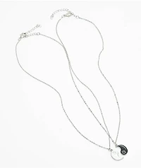 Stone + Locket Happy Yin Yang BFF Silver 20" Necklaces