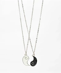 Stone + Locket Happy Yin Yang BFF Silver 20" Necklaces
