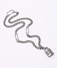 Stone + Locket Padlock Gunmetal 24" Necklace