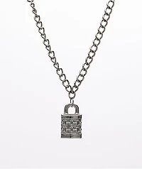Stone + Locket Padlock Gunmetal 24" Necklace