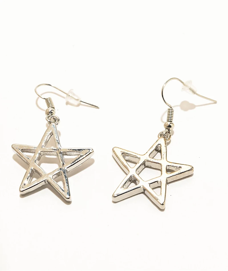 Stone + Locket Pentagram Star Earrings
