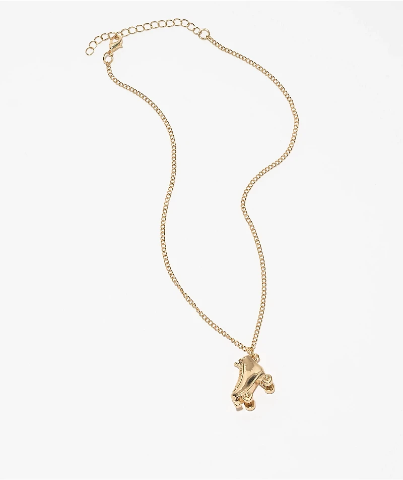 Stone + Locket Roller Skate Gold Necklace