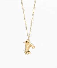 Stone + Locket Roller Skate Gold Necklace