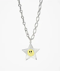 Stone + Locket Sad Star 20" Silver Necklace