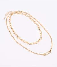 Stone + Locket Safety Pin 16" Gold 2 Pack Necklaces