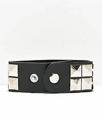 Stone + Locket Silver Pyramid Stud Cuff Bracelet