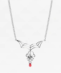 Stone + Locket Spider 18" Silver Chain Necklace