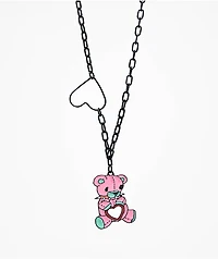 Stone + Locket Spike Bear 10" Black Chain Necklace