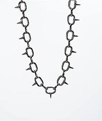 Stone + Locket Spike Silver Choker Necklace