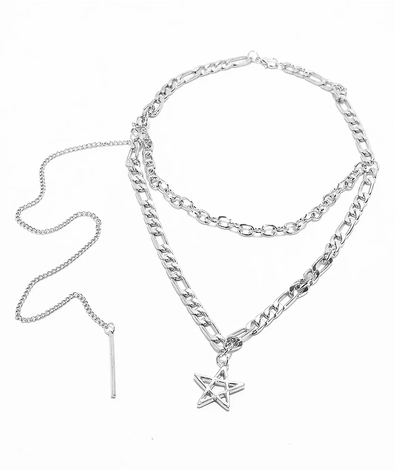 Stone + Locket Star 16" Layered Chain Necklace