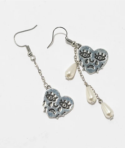 Stone + Locket Tear Drop Asymmetrical Earring