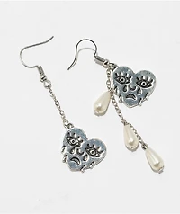 Stone + Locket Tear Drop Asymmetrical Earring