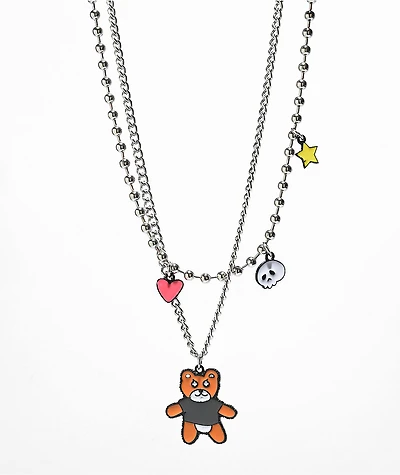 Stone + Locket Teddy 18" Layered Necklace