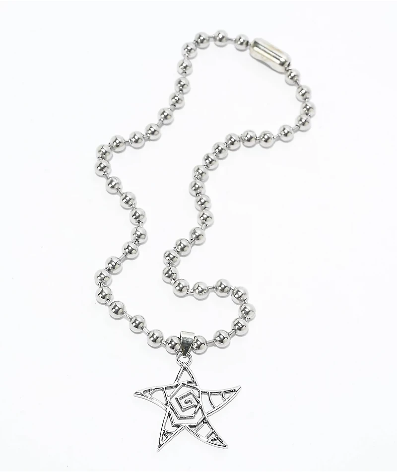 Stone + Locket Wavy Star 16" Silver Charm Necklace