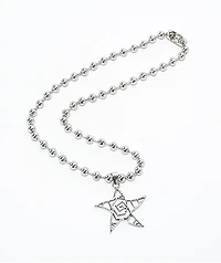 Stone + Locket Wavy Star 16" Silver Charm Necklace