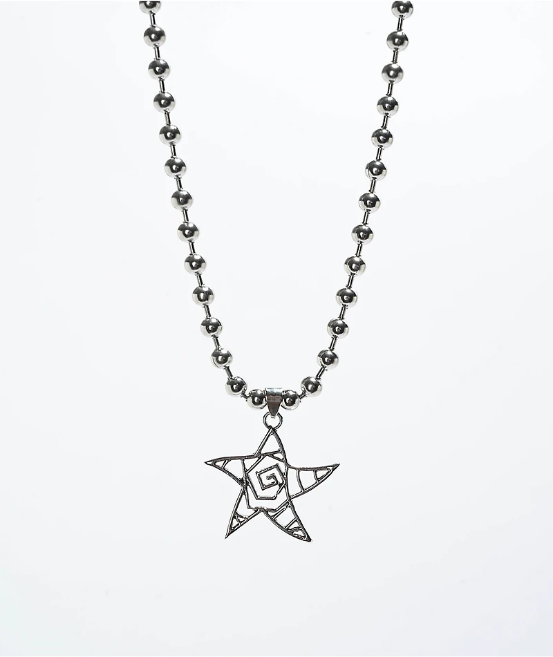 Stone + Locket Wavy Star 16" Silver Charm Necklace