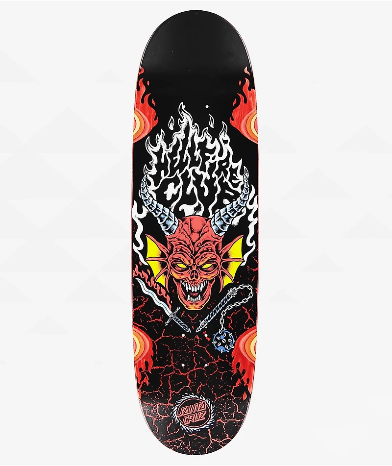 Stranger Things x Santa Cruz Hellfire Club Flames Glow In The Dark 9" Skateboard Deck