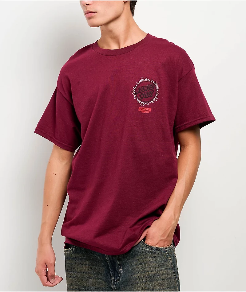 Stranger Things x Santa Cruz Hellfire Pit Maroon T-Shirt