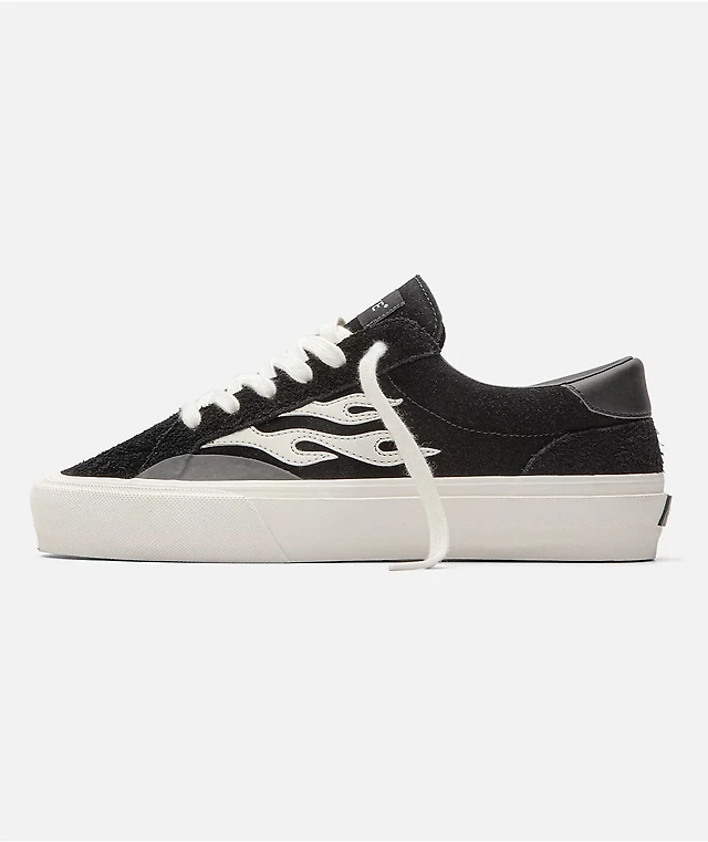 Straye Logan Flame Black White Suede Skate Shoes at Hamilton