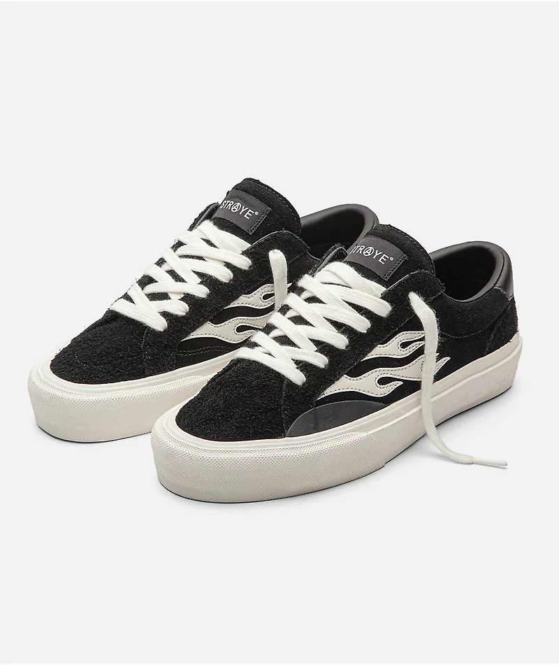 Straye Logan Flame Black & White Suede Skate Shoes