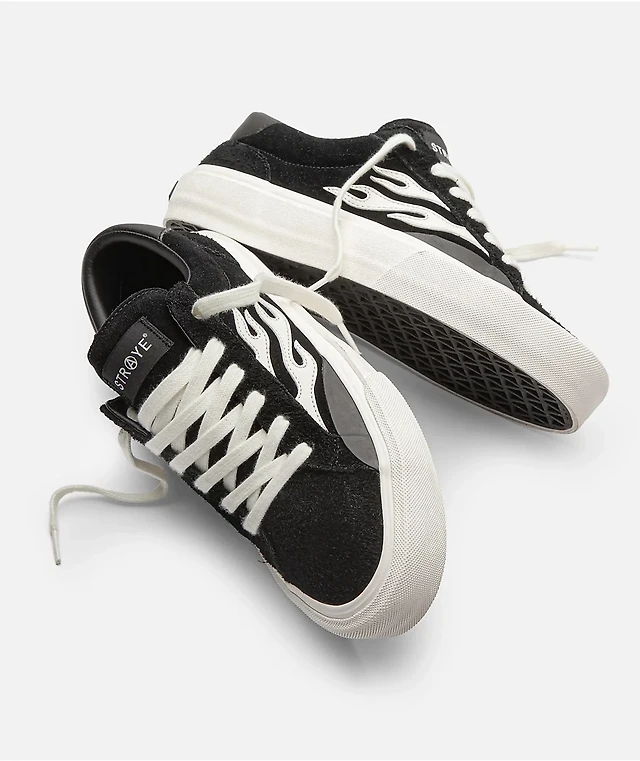 Straye Logan Flame Black White Suede Skate Shoes at Hamilton