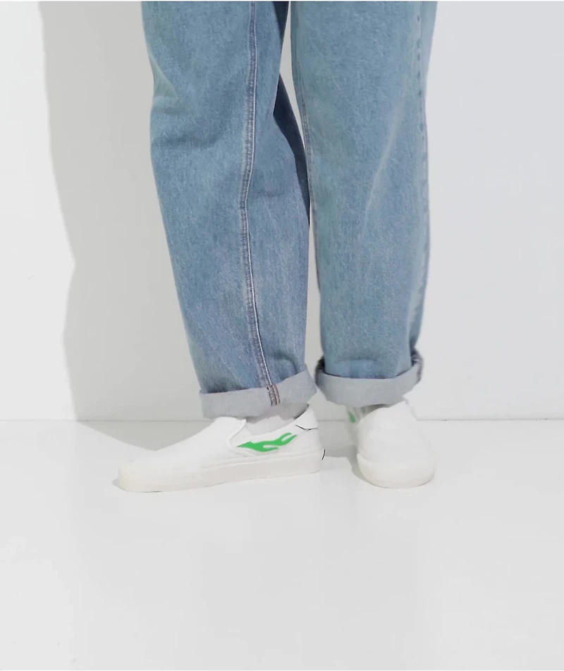 Straye Vista White & Green Flame Skate Shoes