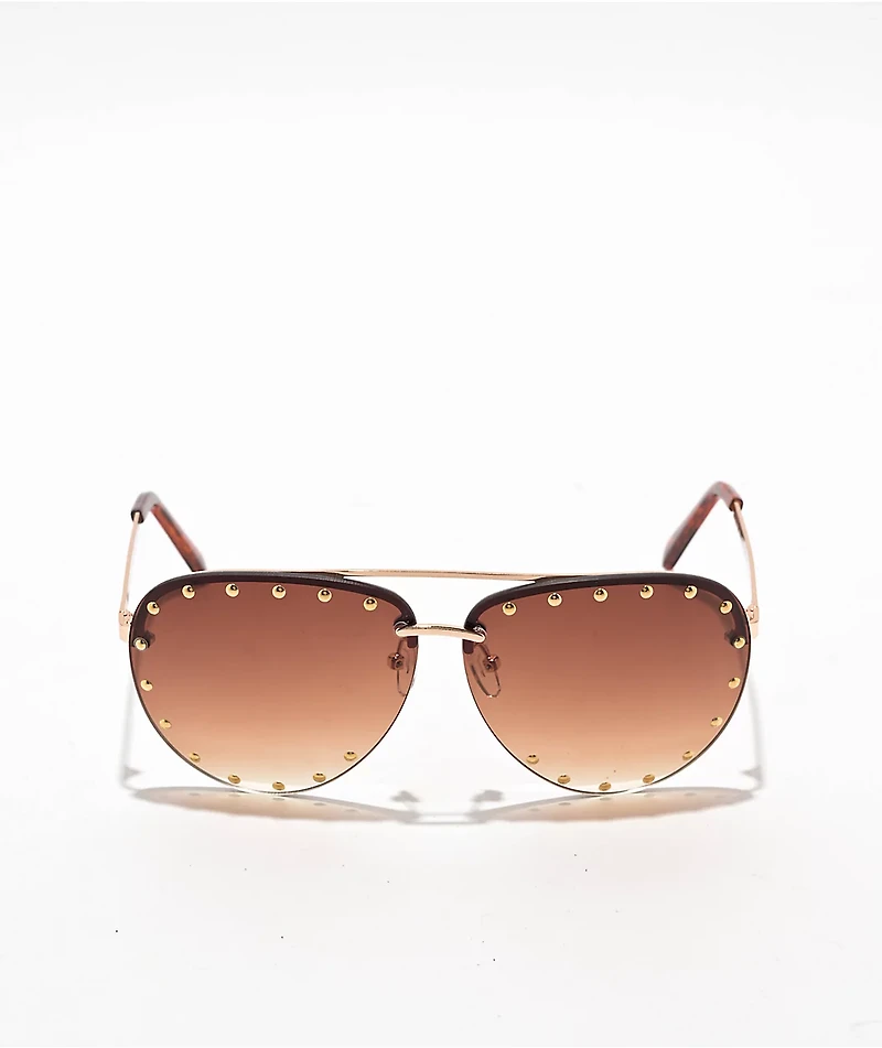 Studded Brown Pilot Sunglasses