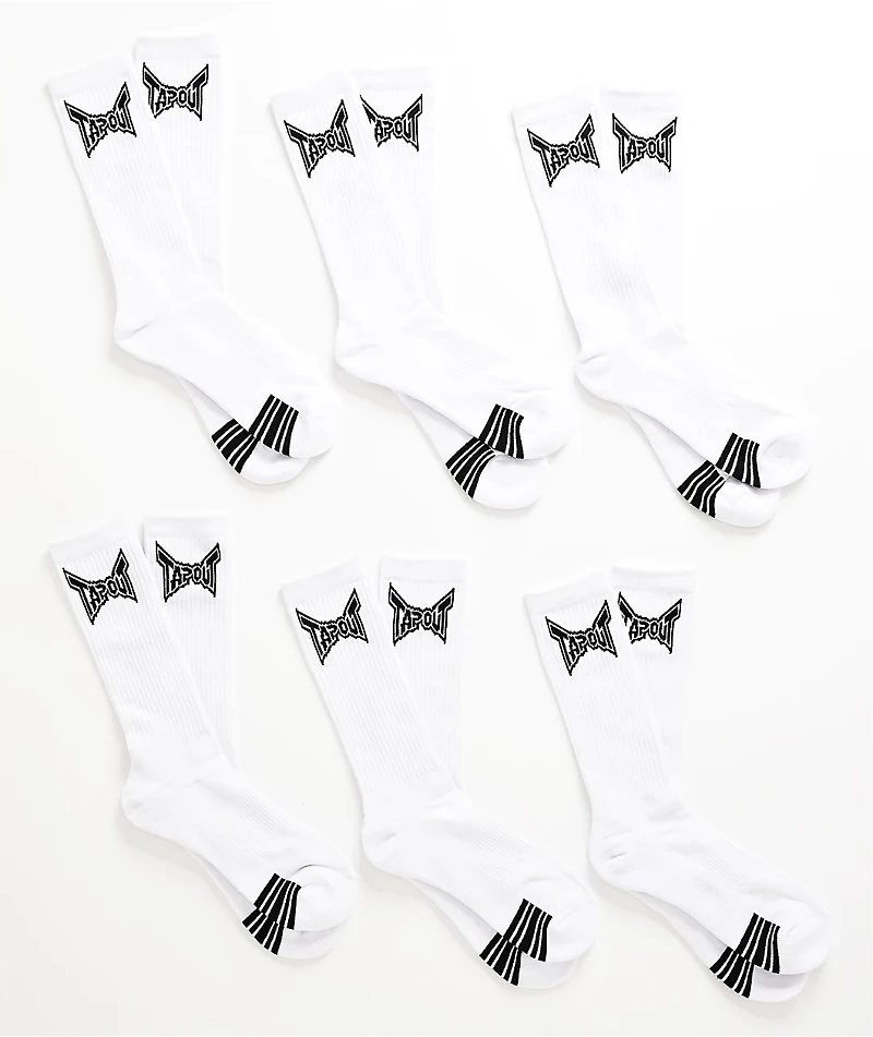 Tapout Comfort 6 Pack White Crew Socks