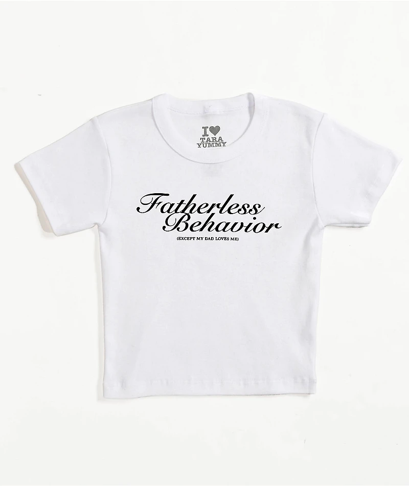 Tara Yummy Fatherless Behavior White Crop T-Shirt