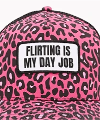 Tara Yummy Flirting Is My Day Job Pink & Black Cheetah Print Trucker Hat