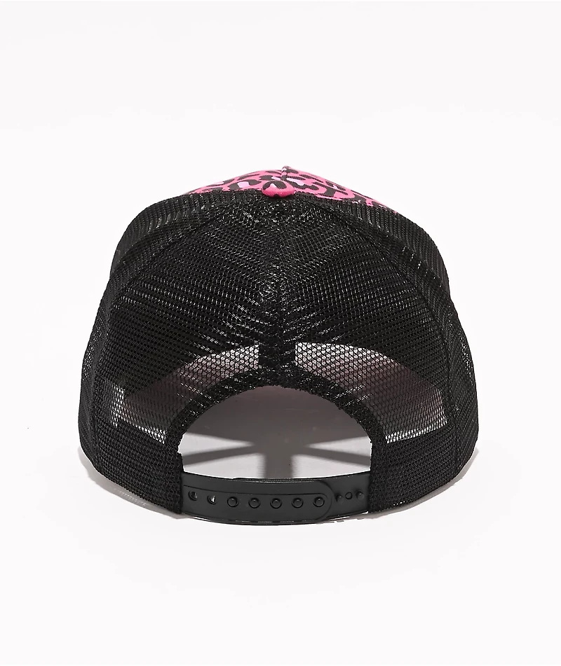 Tara Yummy Flirting Is My Day Job Pink & Black Cheetah Print Trucker Hat