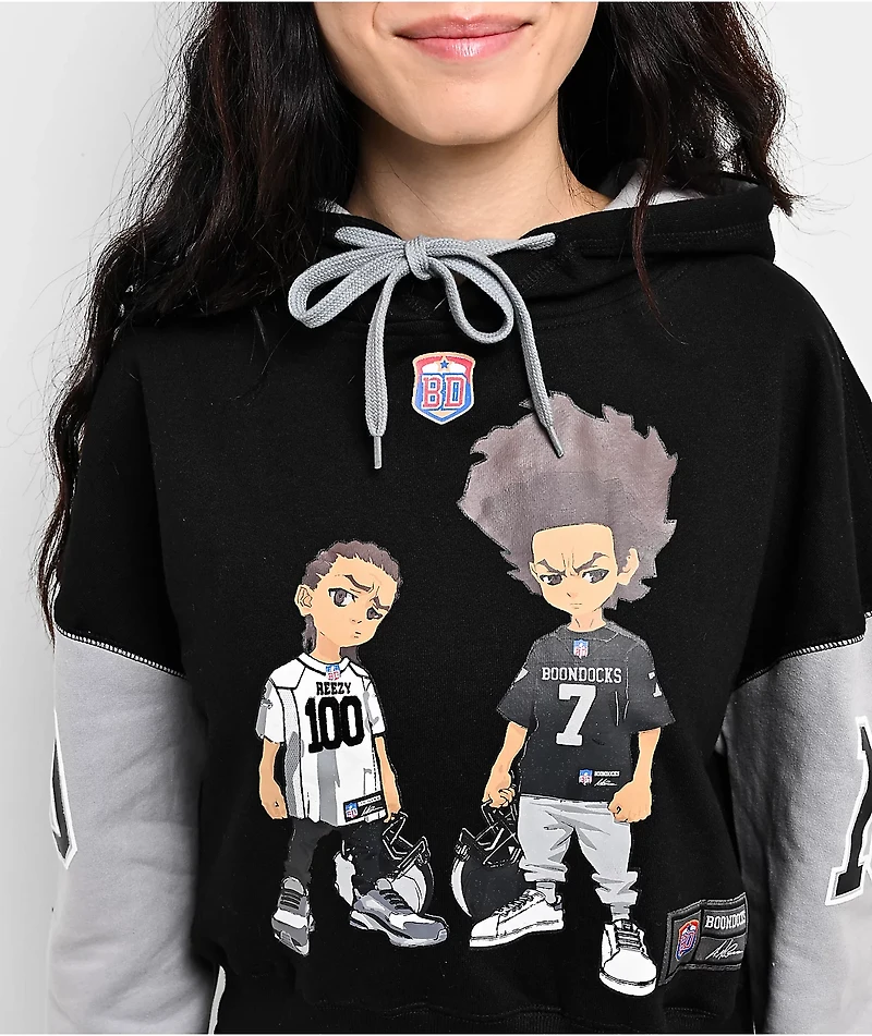 The Boondocks Riley & Huey Black Grey Crop Hoodie