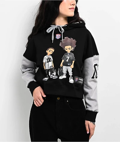 The Boondocks Riley & Huey Black Grey Crop Hoodie