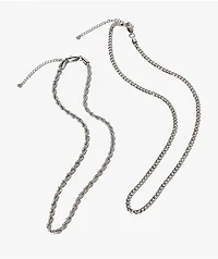 The Gold Gods Cuban & Rope White Gold Chain Necklace Set