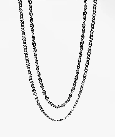 The Gold Gods Cuban & Rope White Gold Chain Necklace Set