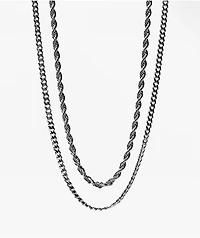 The Gold Gods Cuban & Rope White Gold Chain Necklace Set